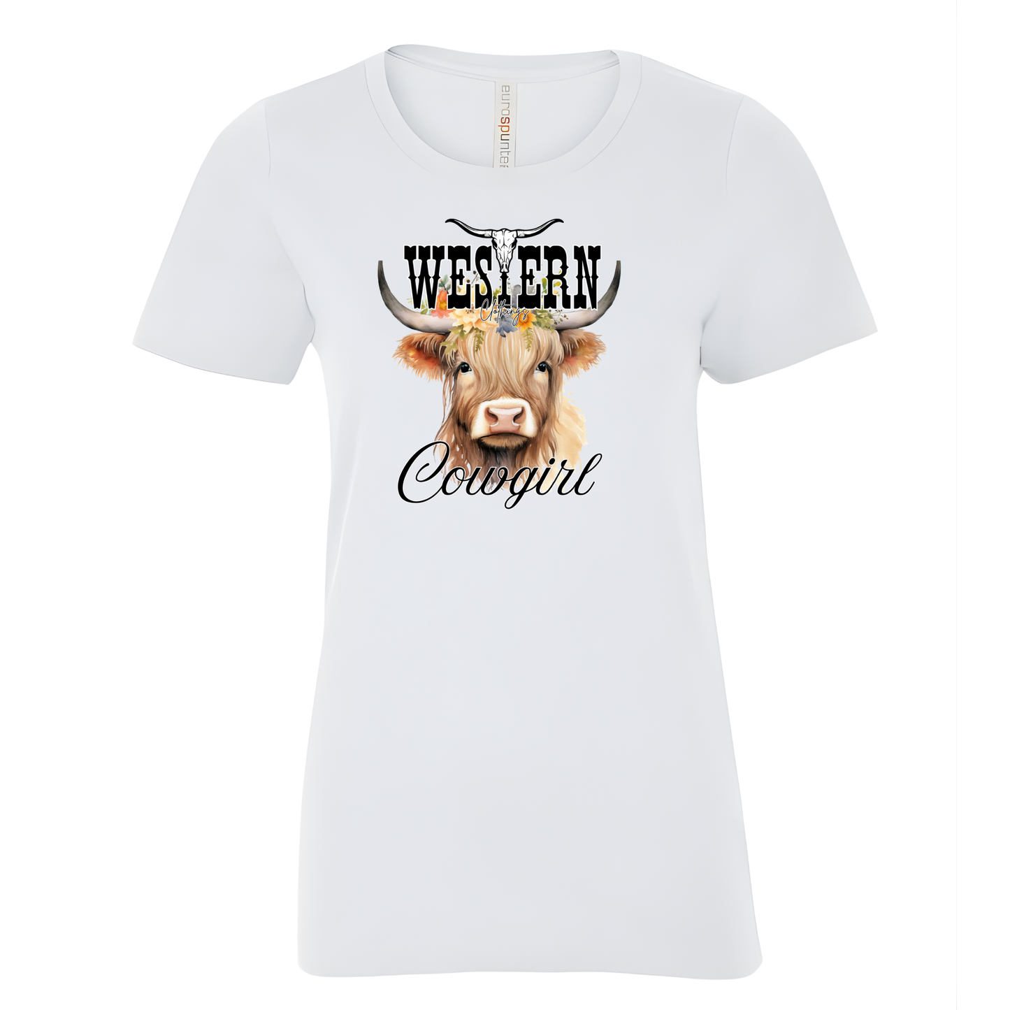 T-shirt Western Femme col rond | COG | Blanc ou vert forêt