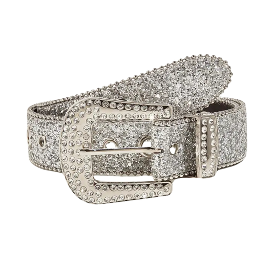 Ceinture | Gris argent avec strass