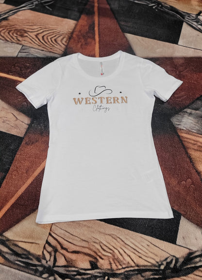 T-shirt Western Femme col rond | HAT | Blanc, noir, gris charbon