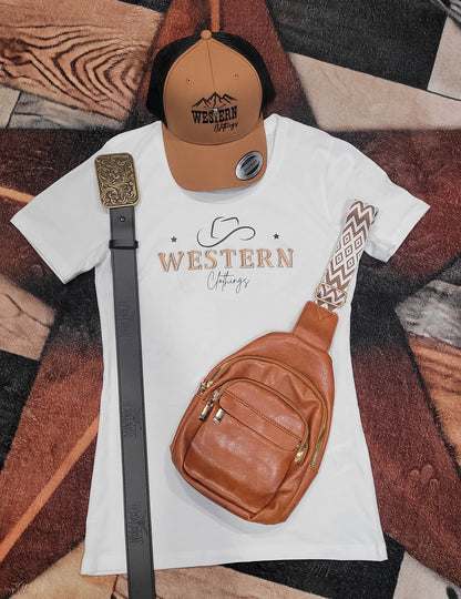 T-shirt Western Femme col rond | HAT | Blanc, noir, gris charbon